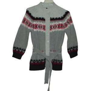 Great Lakes Cardigan Sweater Womens Large Fair Isle Nordic LambsWool Angora gray